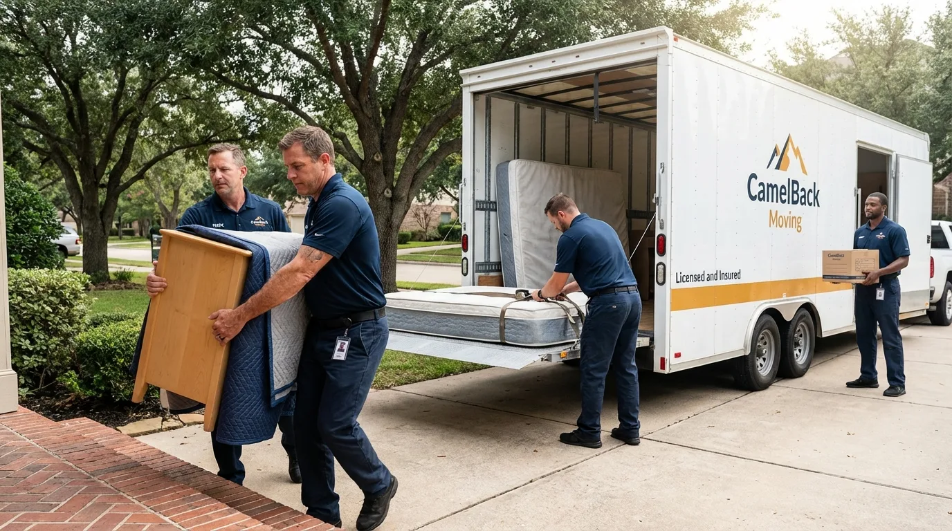 Crew loading residential truck for cross-state move from Conway, MA