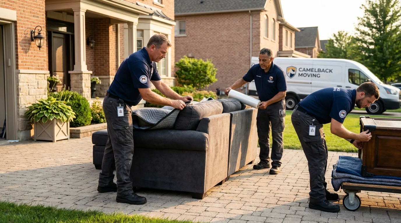 Large estate moving crew wrapping furniture in Conway, MA